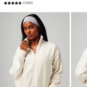 Cream Quarter-Zip Sweatshirt with High Collar